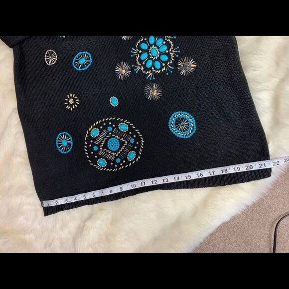 Victoria Jones Vintage Embellished Turquoise Beaded Tunic Sweater - Picture 11 of 12